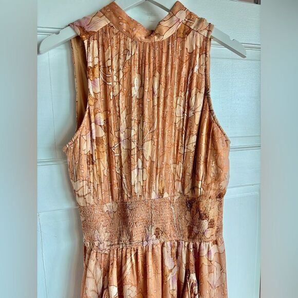 New Anthropologie BHLDN High-Neck A-Line Chiffon Floral Orange Brown Gown - Picture 9 of 9